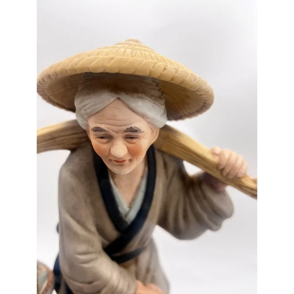 Vintage Asian Fisherman Figurine Coastal Cottage Maritime Decor